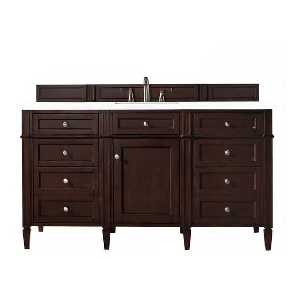 James Martin Vanities Brittany 60in Single Vanity, Burnished Mahogany w/ 3 CM White Zeus Quartz Top 650-V60S-BNM-3WZ - main